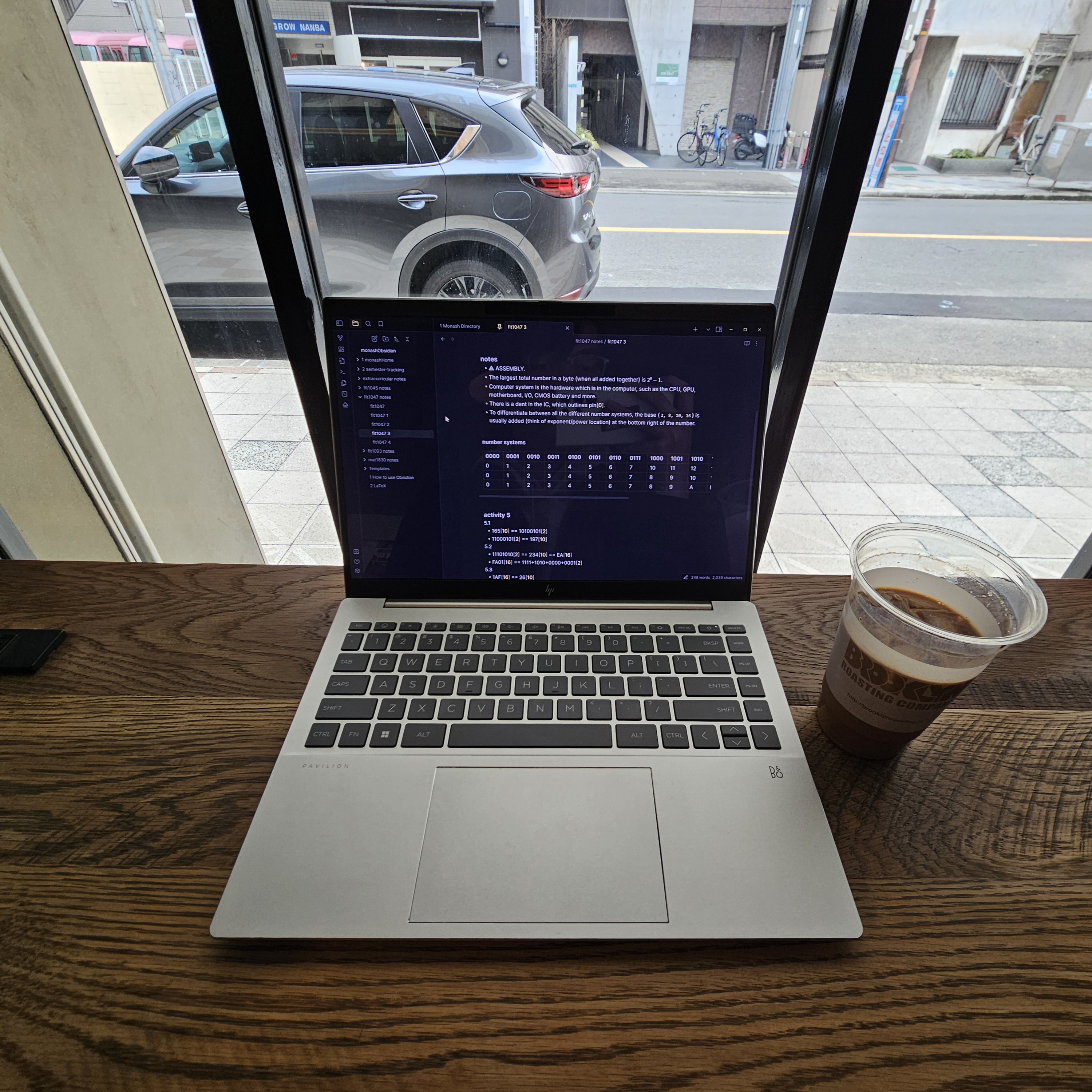 A photo of my laptop at a cafe in Japan.